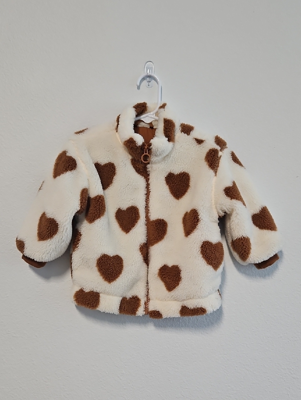 Cozy Cream & Brown Heart Fleece Jacket